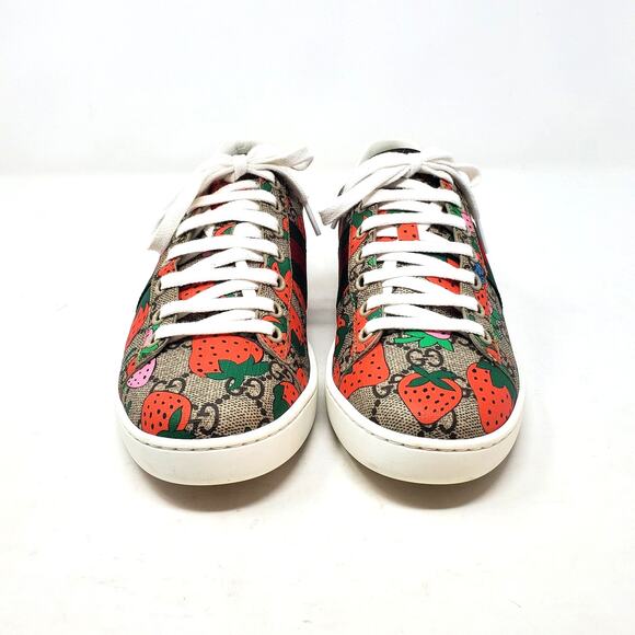 Gucci GG Supreme Monogram Logo Strawberry Lace Up Sneaker 433900 Size 37 US 7 - Picture 6 of 12